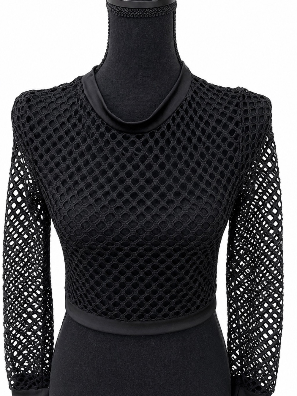 NWT Avidlove Black Fishnet Mesh Crop Top Long Sleeve Clubwear Size M